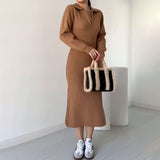 Women's Clothing 2024 Autumn New POPL Collar Zipper Long-Sleeved Ass Dress Women