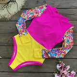 New Swimsuit Solid Color Print Splicing Long-Sleeved Surfsuit Sexy Bareback Swimsuit Woman Swimsuit DJPT