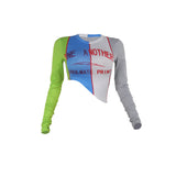 Autumn 2025 New Street Casual Colling Color Print Slanted Strewed Long Sleeve Blouse DJPT