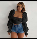 And Summer Women Pure White Long Sleeve Front Breast Strap With Bare Back Sexy Waist Shirt Crop Top DJPT