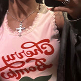 Women's 2024 Summer New Round-Neck Print Sleeveless Vest Sleeve-Free Short Sleeve DJPT