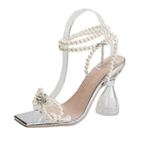 High-Heeled Sandals 2025 New Pearl Water Drill Bow Transparent Wine Glass And Large Women's Shoes High Quality Shoes