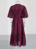 Retro Court Style Dress Spring 2025 New Bubble Sleeve Tie With High-End Long Dress Woman
