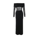 Autumn Famous Style Temperament Sexy Body Shoulder Mesh Stitching Dress Woman DJPT