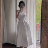 New French Tea Break Vest Dress Sexy Lumened White Splicing Sling Dress