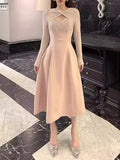 Industry Famous Diamond Hollow Dress Mid-Long Dress 2025 New Cross-Neck Design Waist Dress Dress Women's Summer