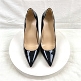 New Black Patent Leather High Heels 12CM Pointed Thin-Heeled Women's Shoes High Quality Shoes