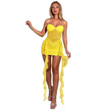 Women's Sleeveless Lace Ribbon Lotus Side Tight Ass Skirt DJPT