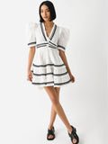 Temperament Elegant Famous Style Dress 2025 Spring New V-Neck Stripe To Receive Waist Tie Dress Woman