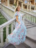 Summer British Tide Brand Dream Fairy Flower Net Collar Bubble Sleeves Wide Swing Flowing Dress Dress