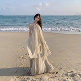 Wearing A Suit Hottie Bare Back Irregular Hanging Neck Vest Top Girl Summer 100 Folded Skirt Two Sets