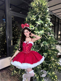 Gown Spaghetti Straps Red Christmas Dress Birthday Dresses Birthday Outfits SD1125