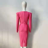 New Spring And Autumn Temperament Banded Skirt Square Horn Cushion Shoulder Long Sleeve Elastic Body Elegant Dress
