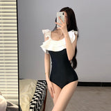 New Body Swimsuit Women Covered Thin Hot Spring Swimsuit 2025 Fashion Dress Black And White Pure Desire Swimsuit DJPT