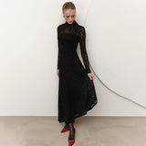 Lace Splicing Folding Long Sleeves Slanted Band With Long Skirt DJPT