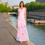 Elegant Tea Break Dress 2025 Summer New Slings Print Backs To The Leaves Of The Dress Woman HZ0628