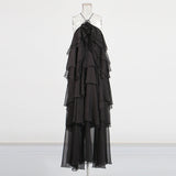 Personality Niche Hanging Neck Dress 2025 Summer New Lotus Leaf Side Splicing Solid Color Flower Dress Dress Woman