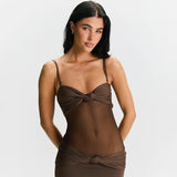 Women's Removable Shoulder Strap Kinned Mesh Dress DJPT