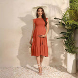 Summer Women's Flying Sleeves Folded Layered Short-Sleeved Dress Chiffon Pregnant Women's Dress Maternity