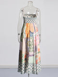 Spring Women's Dress 2025 New Retro Graffiti-Print Linen Sling Dress