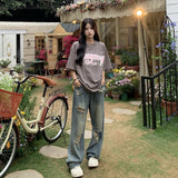 Ripped Jeans Women High-Rise Straights Loose Thin Design High Street Vibe Broad Leg Trousers DJPT