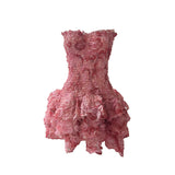 Famous Flower Flower Rose Flower Retro Heavy Industry Waist-Meared Bra Dress 2025 New Lotus Leaf Dress Women's Summer