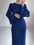 Women's Clothing Autumn 2024 New Long Dress Temperament Folding Horn Sleeve Mid-Long Dress
