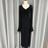 Zhao Sanguan Horn Sleeve Black Dew Dress 2024 New Elegant V-Neck Long Dress