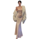 Concrettress New High-End Sexy Back Long Dress Dress A Word Shoulder Pure Lust Lace Corset Dress Dress Woman HZ0628