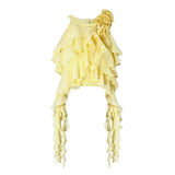 New Yellow Lotus Leaf Side Ribbon Hanging Neck Dress Flexible Girl Flower Vest