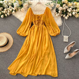 Tender Wind Dress Autumn 2025 New Female Vintage Fangzi Bubble Bubble Sleeve Chiffon Dress DJPT