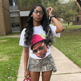 Basic Round-Neck Portrait Print Short-Sleeved T-Shirt Girl Summer Bhuff Loose Casual Top DJPT