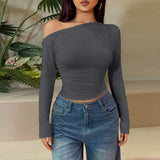 Autumn 2025 New Women's Clothing Fashion Style Casual Shoulder-Slender Long-Sleeved Top Lady DJPT