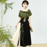 Design Liulu Green Chinese Style Improvement Han Elements Han Suit Women's Coat Sling Half Skirt Set 8705