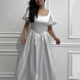 Women's Summer French Style Collar Bubble Sleeve High-Rise Body-Daughter Collared Collar