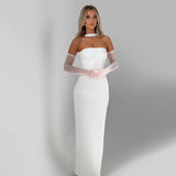 Women's Breasts And Waist-Waisted Long Skirt Gloves Hanging Neck Ribbon Set DJPT