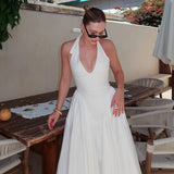 Women's Summer 2024 New Solid Color Hanging Neck With High-Flooseless Dress DJPT