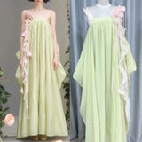 New Super Fairy Atmosphere Relaxed Dress Flexible Girl Pink Green Flowers Brate Dress