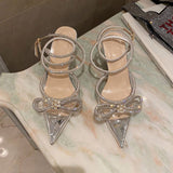 Sandals 2025 Spring Lady Water Diamond Bow Women's Shoes Fine Heel Head French Beauty Sandals High Quality Shoes