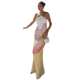 Women's Clothing Hanging Neck Big Bare Back A Word Loose Print Dress DJPT