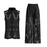 Literary And Art Casual Style Suit 2025 Spring New Collar Embroidered Sleeveless Shirt Trousers Two Sets Of Women