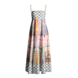 Spring Women's Dress 2025 New Retro Graffiti-Print Linen Sling Dress