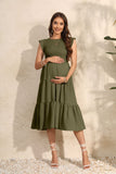 Summer Women's Flying Sleeves Folded Layered Short-Sleeved Dress Chiffon Pregnant Women's Dress Maternity