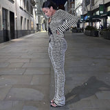 Knitted Striped Sexy Trousers Women Summer Fashion High Waist Pickpoo Slacks DJPT