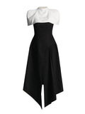 Elegance Elegance Wind 2025 Summer New Black And White Colliderable Cloaked Fork Dress Woman