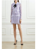 Star With Violet Hollow Water Lace Lace Lace Tie With Cardigan Top + Half-Body Skirt Set