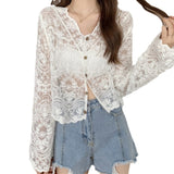 Women's 2024 New Summer Thin Loose Mesh Yarn Empty Hooded Lace Shawl Shawl Coat