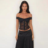 Spring 2025 New Women's Clothing Street Style Personality Hottie Sexy Shoulder Lace Top DJPT