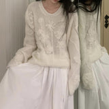 Lazy Wind Hooked Knitted Sweater Gentle Round Collar Collar Blouse 2024 Autumn And Winter New