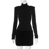 Women's Autumn And Winter New High-Necked Long-Sleeved Elegant Hairy Short Dress DJPT